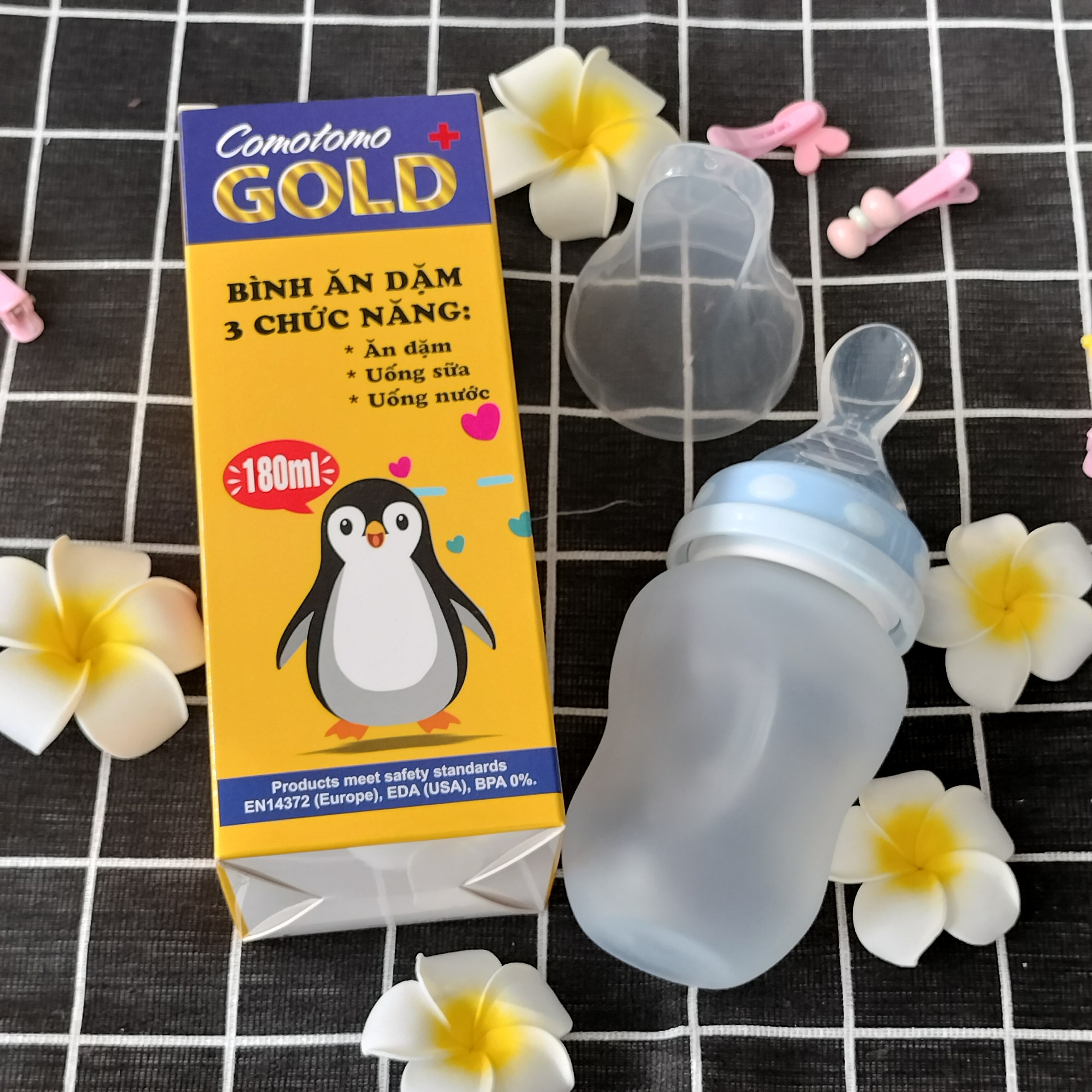 Bình Thìa Silicon Ăn Dặm - Dung tích 180ml - hỗ trợ bé ăn dặm - có đầu thìa và núm