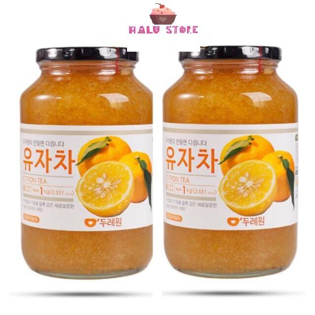 Mật ong chanh đào nắp đen mẫu mới Hàn Quốc hũ 1kg
