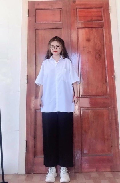 Áo Sơ Mi Trắng Tay Lỡ Unisex chất vải Lụa mềm mịn, không nhăn  Sơ Mi trắng học sinh tay lỡ S6