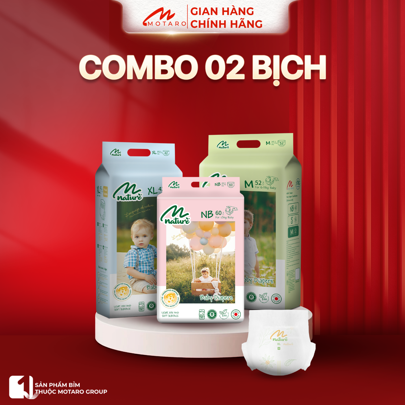 Combo of 2 Packs of Genuine Momo Diamond Nature Diapers/Diapers, Soft and Safe for Babies