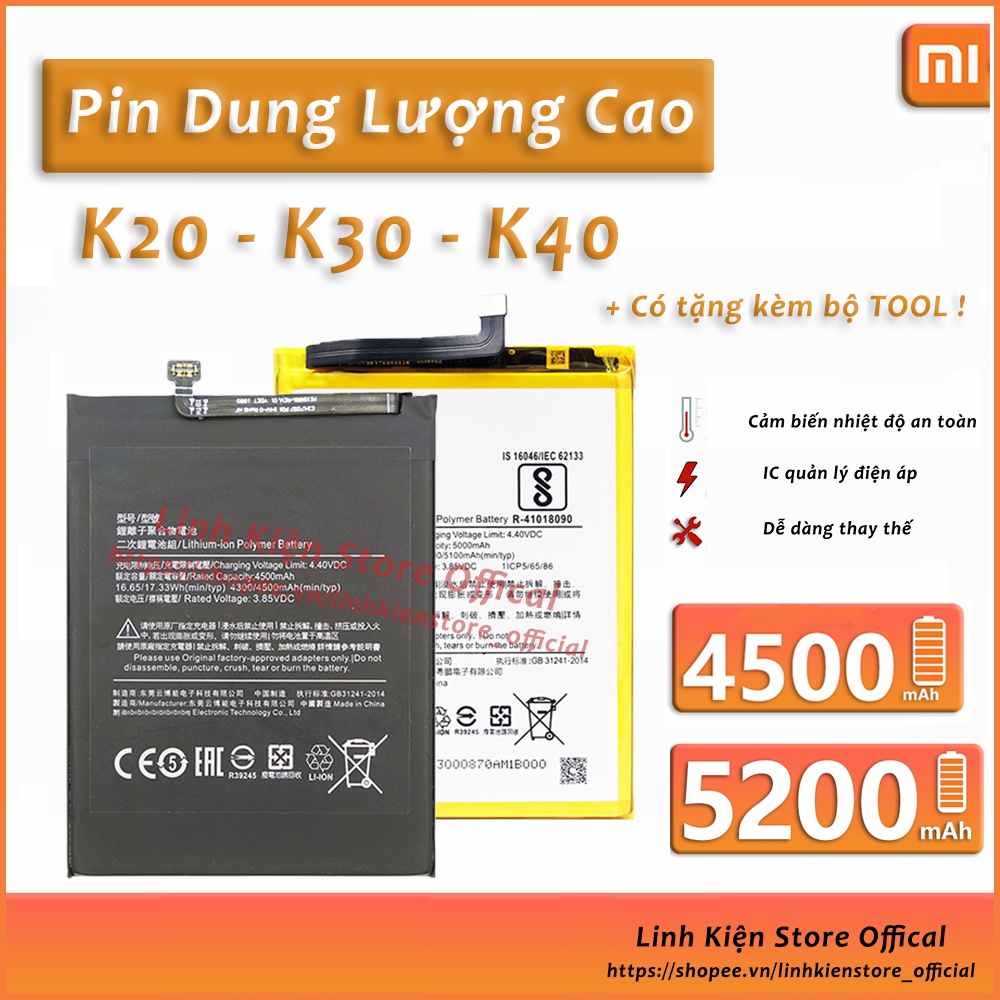 Pin xiaomi redmi dung lượng cao k20, k30, k40, poco, k30i, k30 4g 5g, k30 ultra 4500mah thay thế!