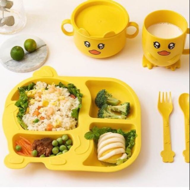 Bộ Khay Ăn Dặm Hình Vịt Vàng Cute Cho Bé