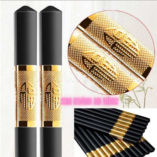 Combo 10 đôi đũa nhựa màu đen in tem vàng