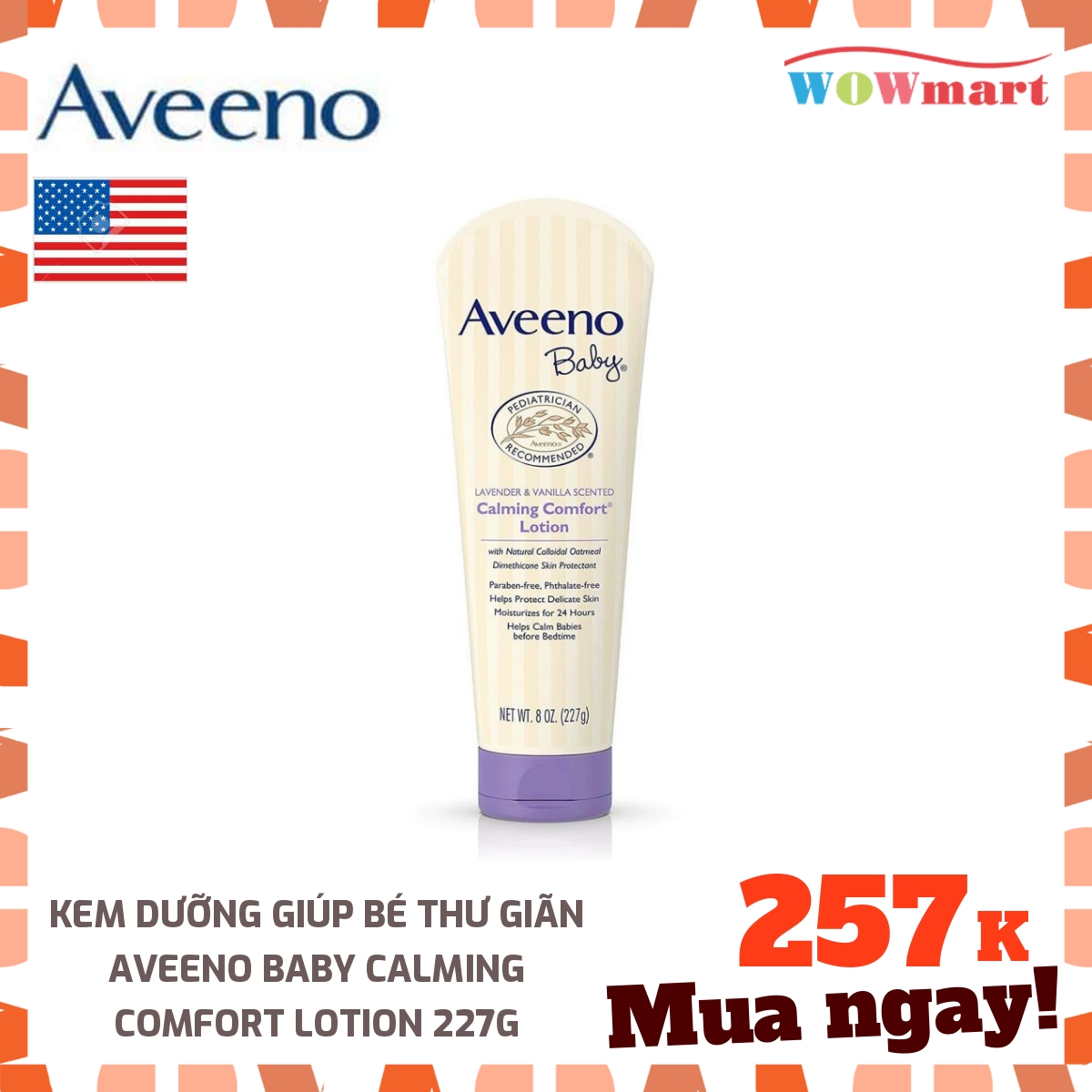 [HCM]Kem dưỡng giúp bé thư giãn Aveeno Baby Calming Comfort Lotion 227g - MỸ