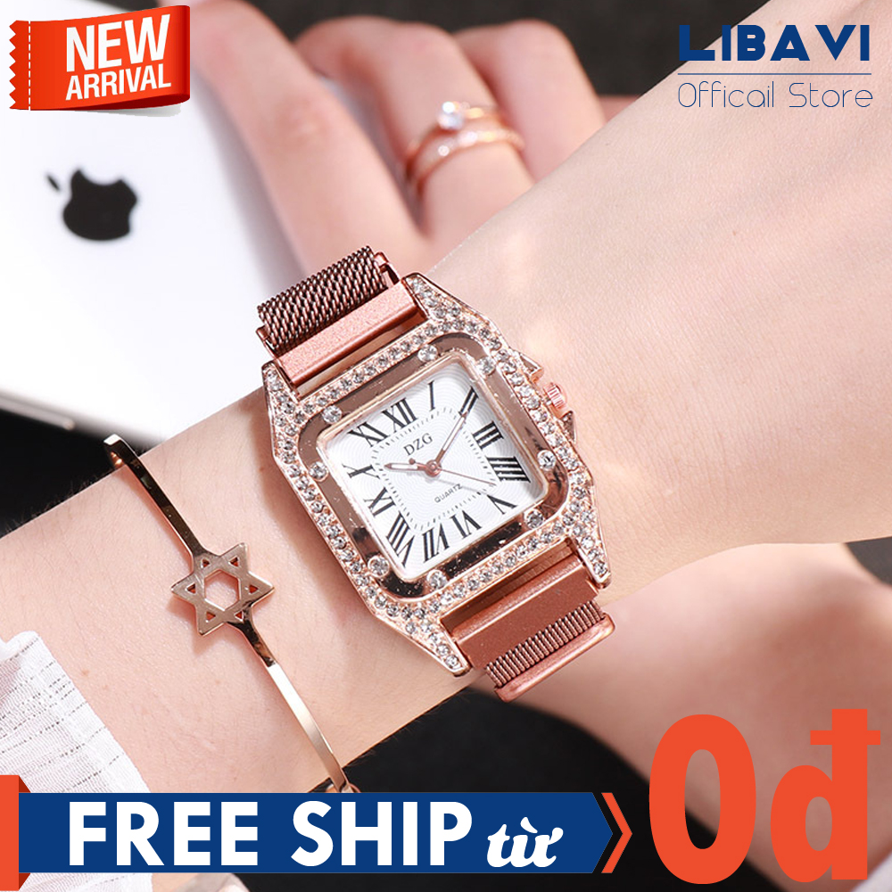 Đồng Hồ Nữ DZG D71, Đồng Hồ Mặt Vuông Đính Đá, Dây Đeo Lưới Nam Châm Cao Cấp, Kháng Nước, Chống Trầy Nhẹ [ Bảo Hành 6 Tháng]