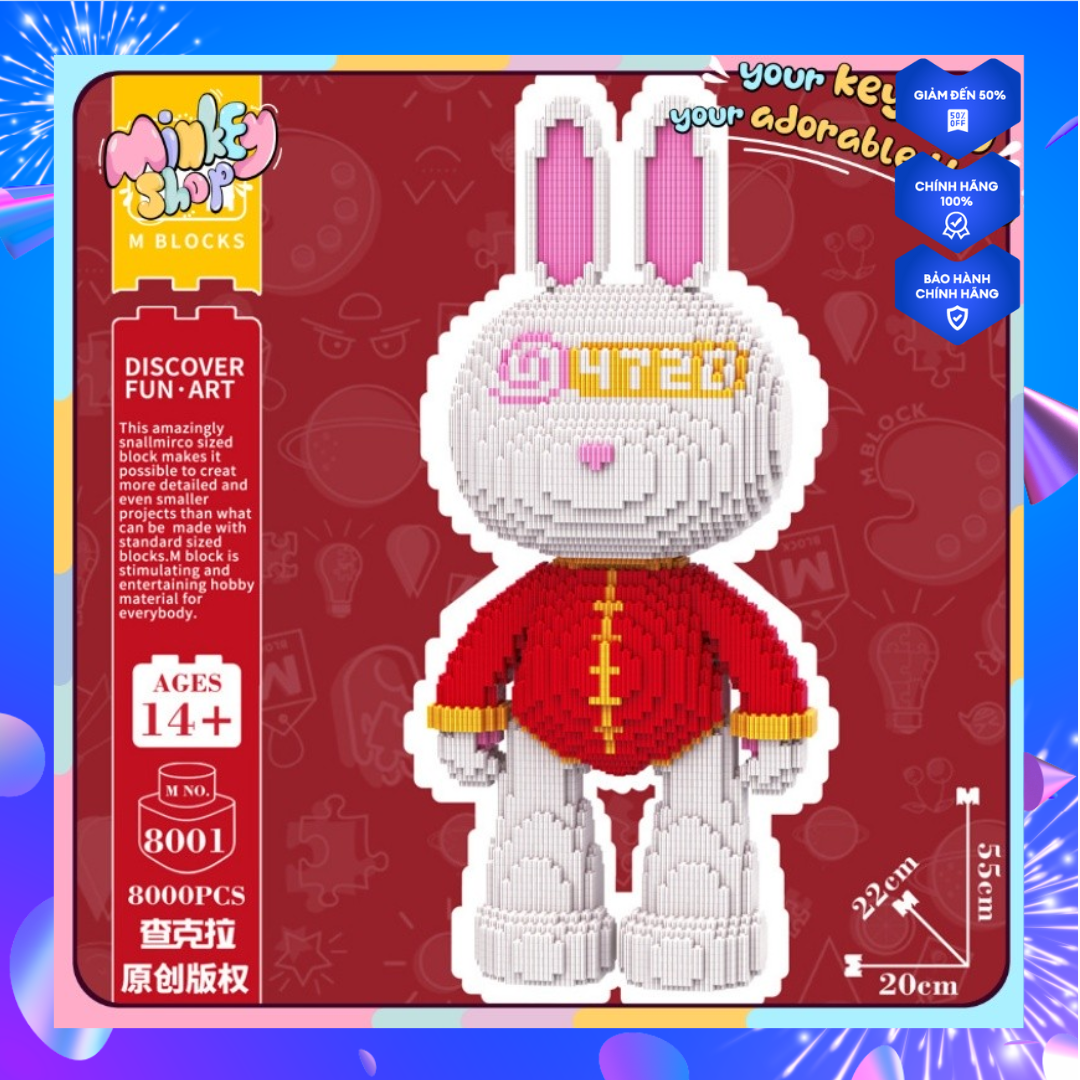 Mô hình lắp ráp thỏ momo mpin chính hãng, đồ chơi xếp hình nhân vật hoạt hình dễ thương -minkey