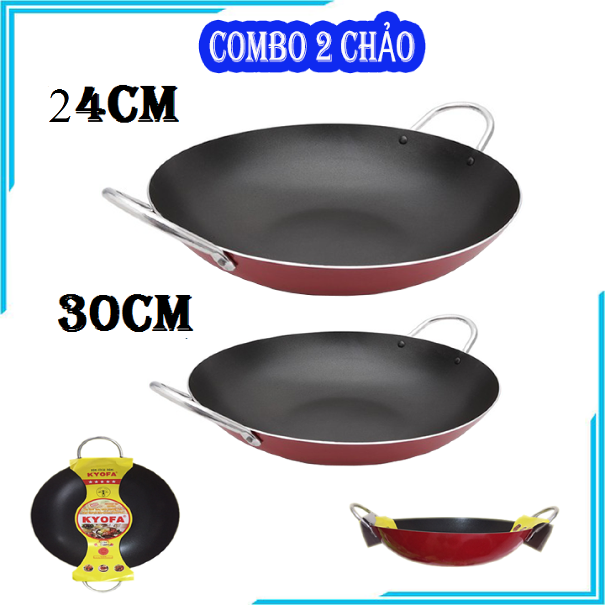 Bộ 2 chảo chống dính 2 quai size 30cm và 24cm - chảo chống dính chiên xào cao cấp