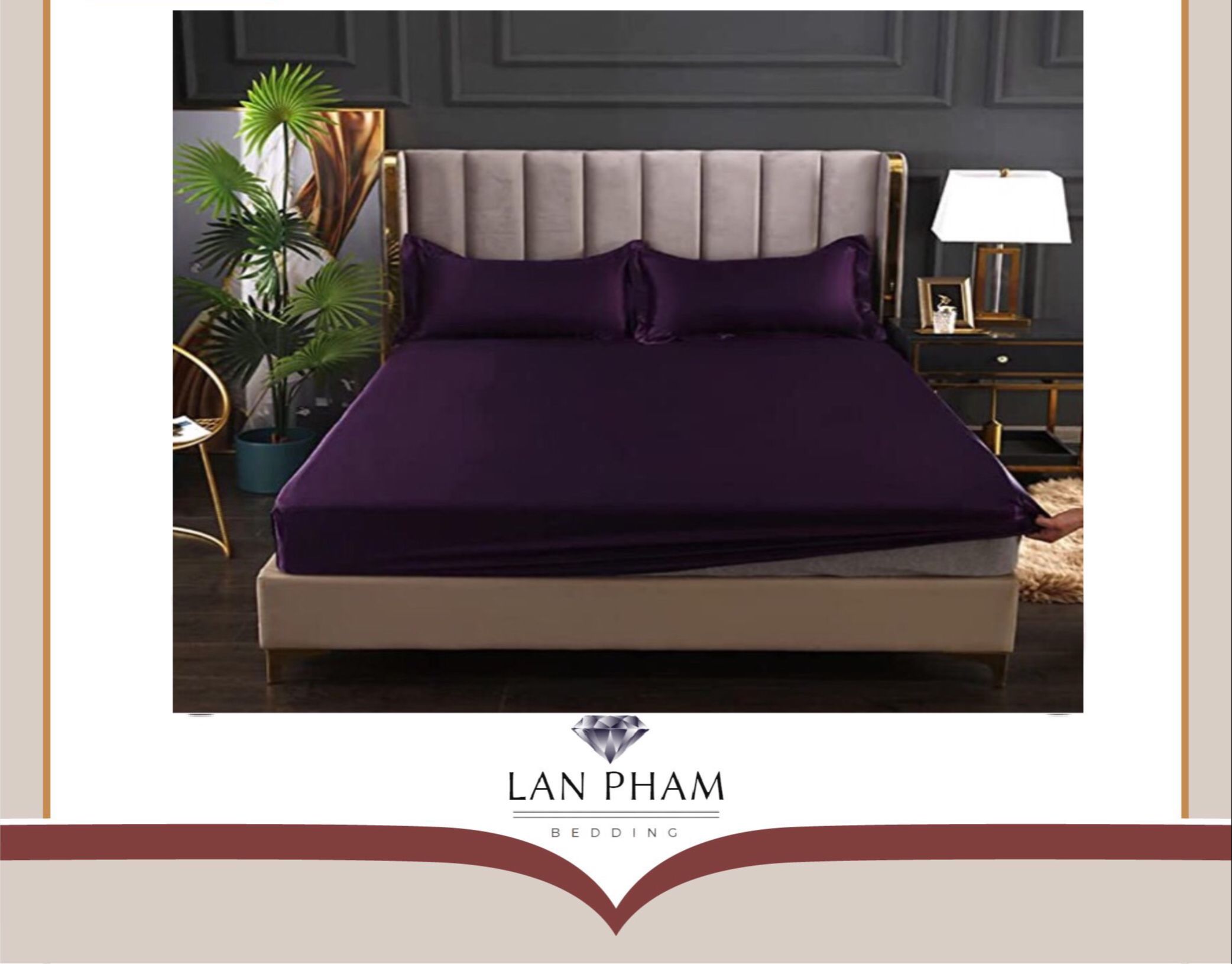 ( Lụa Loại 1) Bộ 4 Món Ga Gối Phi Lụa Lan Pham Bedding Lụa Cao Cấp Mềm Mại Đẳng Cấp Sang Trọng Cho Nhà Bạn ( Tím Than )