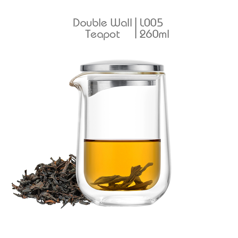 Ấm trà đạo thủy tinh 2 lớp chịu nhiệt cao cấp lõi Inox Samadoyo L005 260ml - Bình trà đạo thủy tinh 2 lớp cách nhiệt Zen Tea Samahome