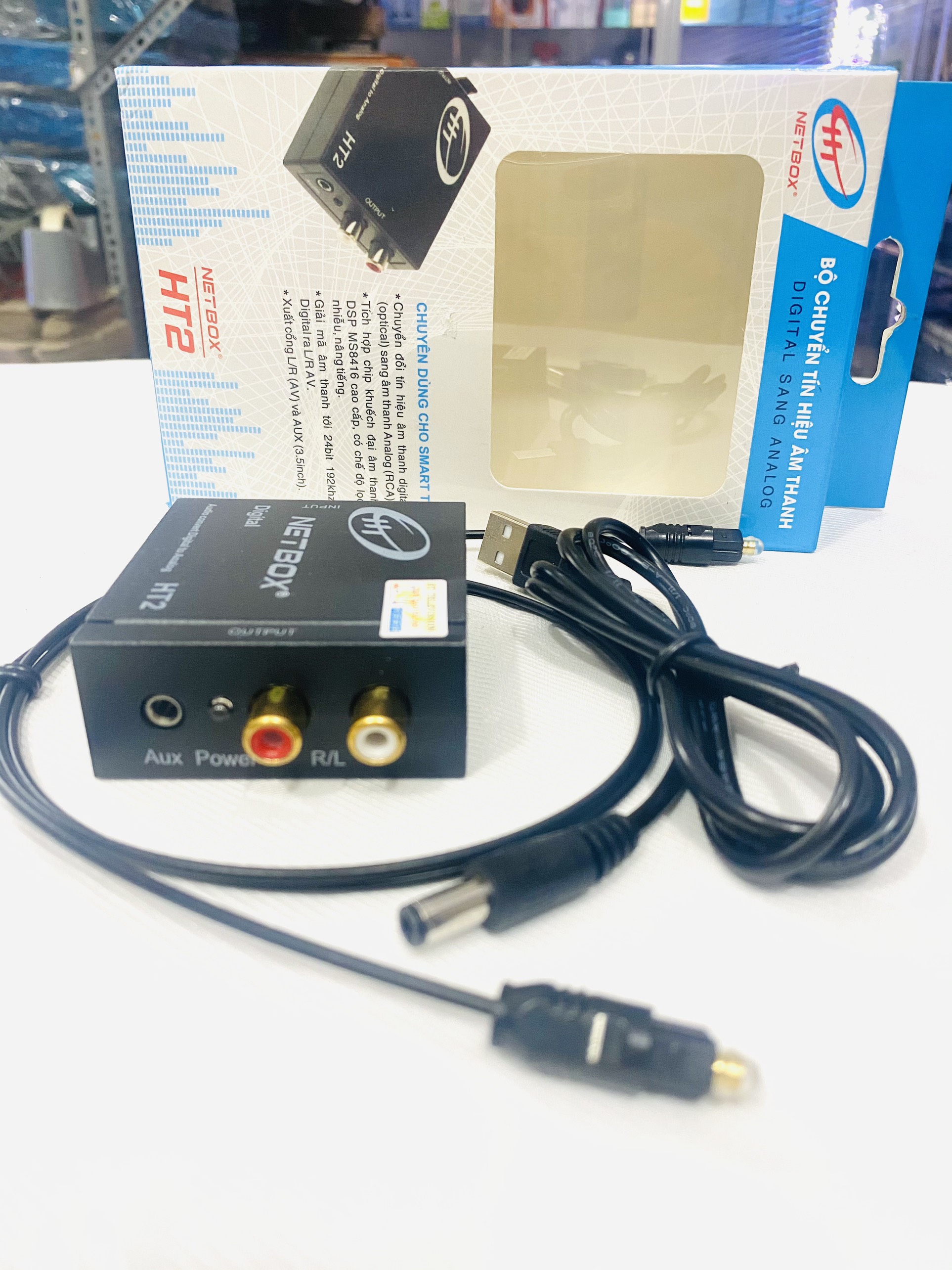 Box chuyển đổi optical sang audio av kèm cáp optical mỏng
