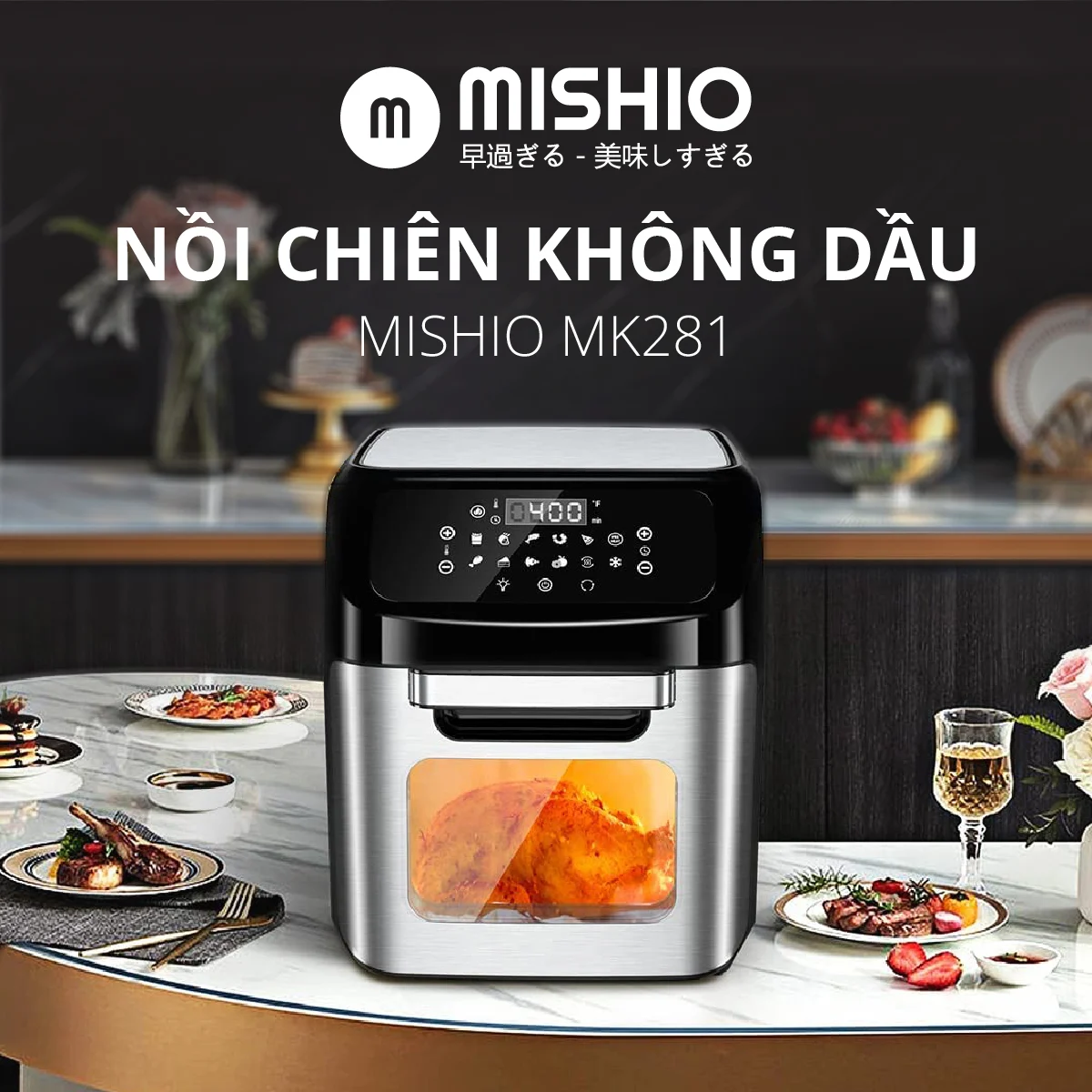 Nồi chiên không dầu 12L điện tử Mishio MK281 - Hàng trưng bày