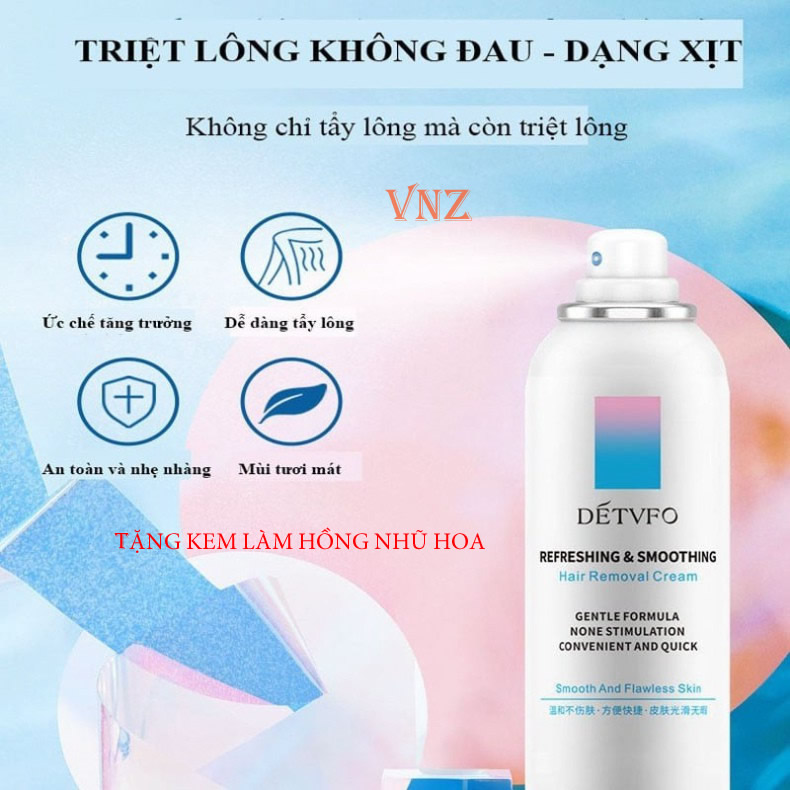 Xịt tẩy lông thái lan detvfo không đau lành tính dịu nhẹ - kem tẩy lông nách tay chân lưng dạng xịt 150ml