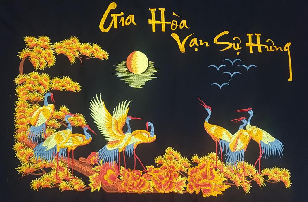 [ TRANH TREO TƯỜNG] Tranh thêu thành phẩm Tùng Hạc Diên Niên treo phòng khách kích thước 50x70