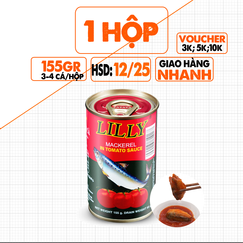 Hộp Cá Nục Sốt Cà Lilly Thái Lan Đóng Lon 155g, Vị Chua, Ngọt, Dùng Ngay Với Cơm, Date 12/2025