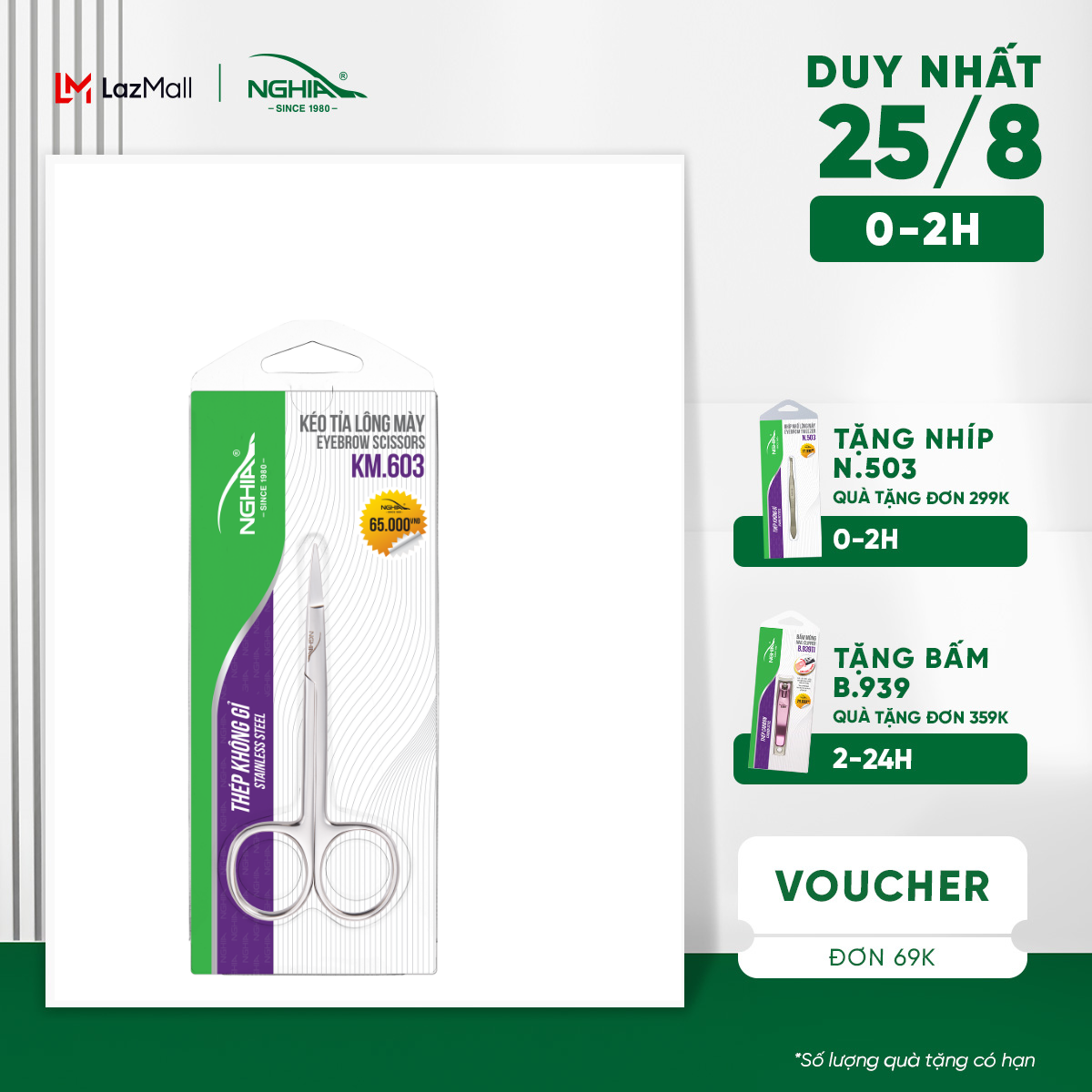 Kéo Cắt Tỉa Lông Mày Thép Không Gỉ KỀM NGHĨA Cao Cấp KM.603 (Mũi Thẳng Nhọn)