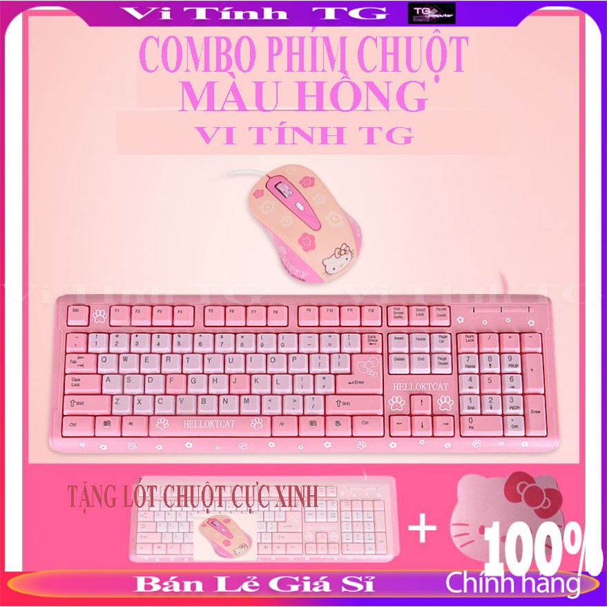 Combo bàn phím và chuột màu hồng cực đáng yêu - bộ bàn phím chuột hello kitty