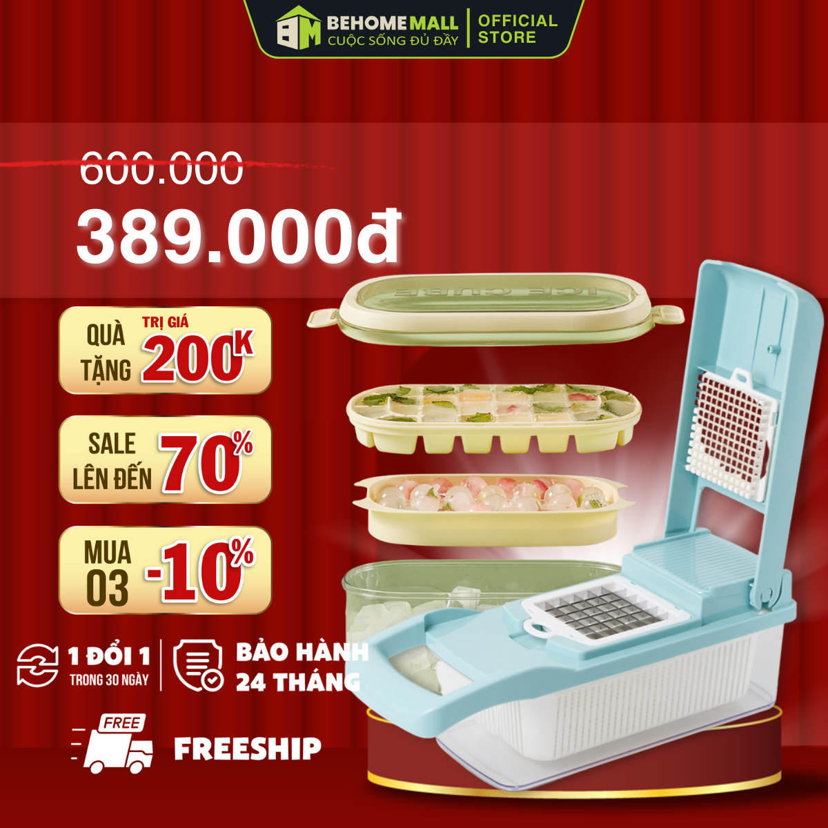 Bộ dụng cụ bào rau củ quả chính hãng BehomeMall Bộ nạo rau củ Happychop tích hợp dao cắt thái gọt nạo bào sợi rau củ quả kiểu hạt lựu đa năng tiện lợi