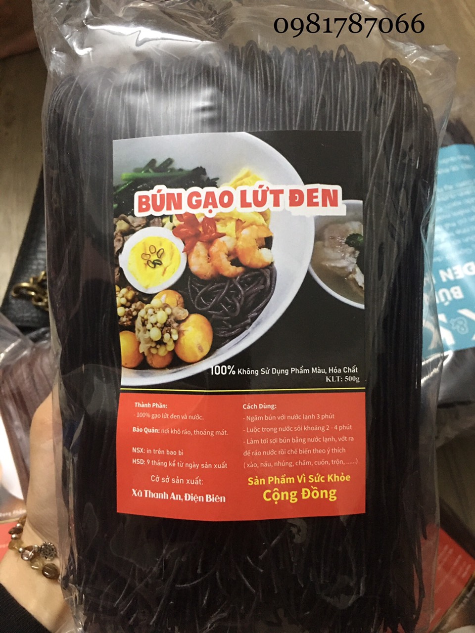 Thực phẩm ăn kiêng - bún gạo lứt đen đặc sản điện biên gói 500g