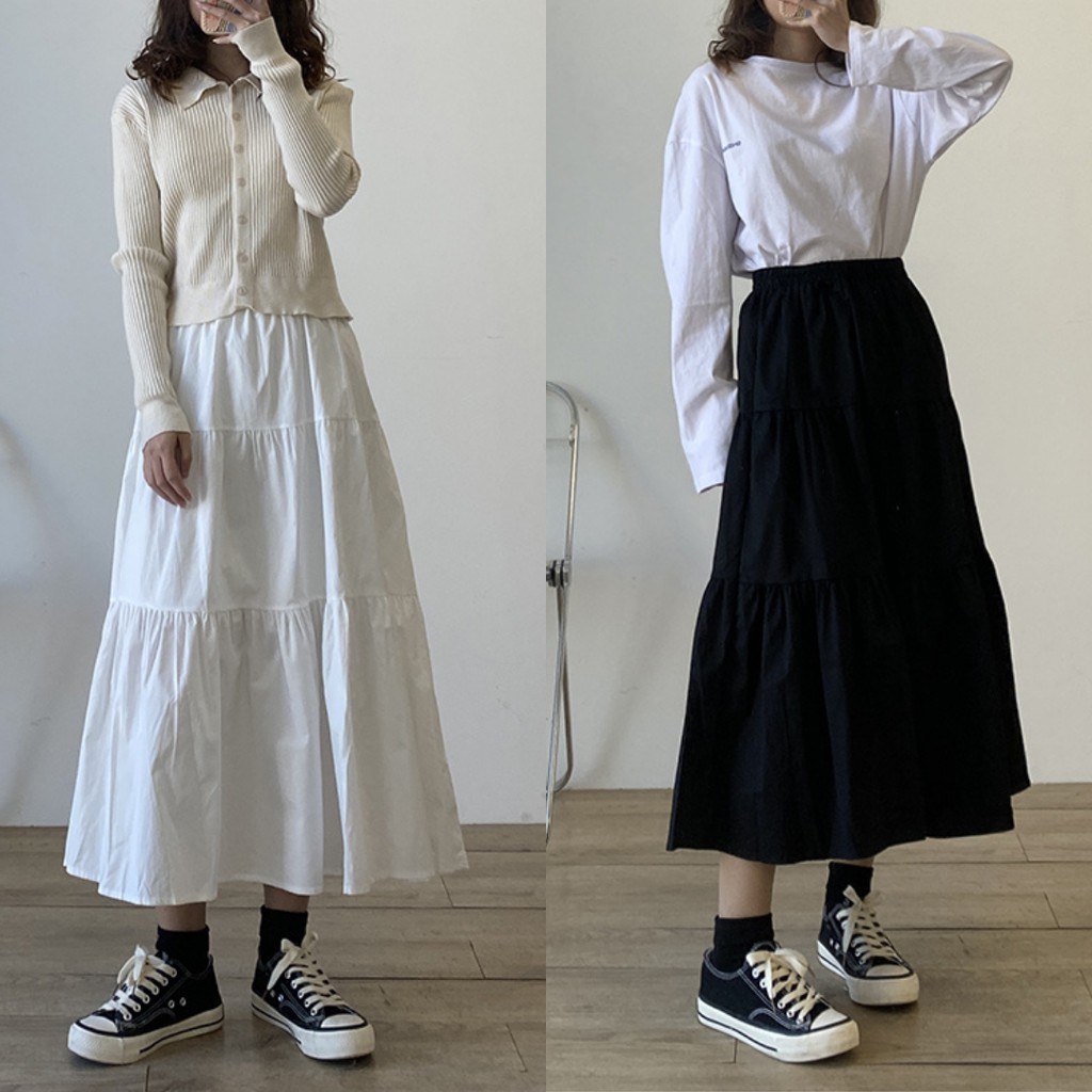 Chân váy dài voan mềm, chân váy tầng hai lớp hottrend ulzzang - CV01