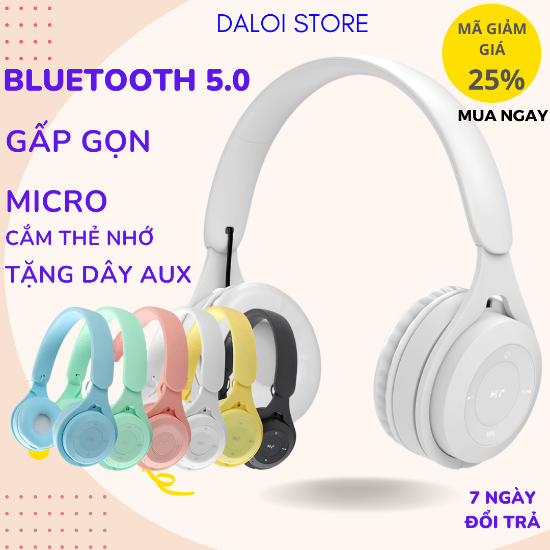 Tai Nghe Bluetooth 5.0 Chụp Tai có micro Headphone không dây thời trang màu sắc Y08 DALOI