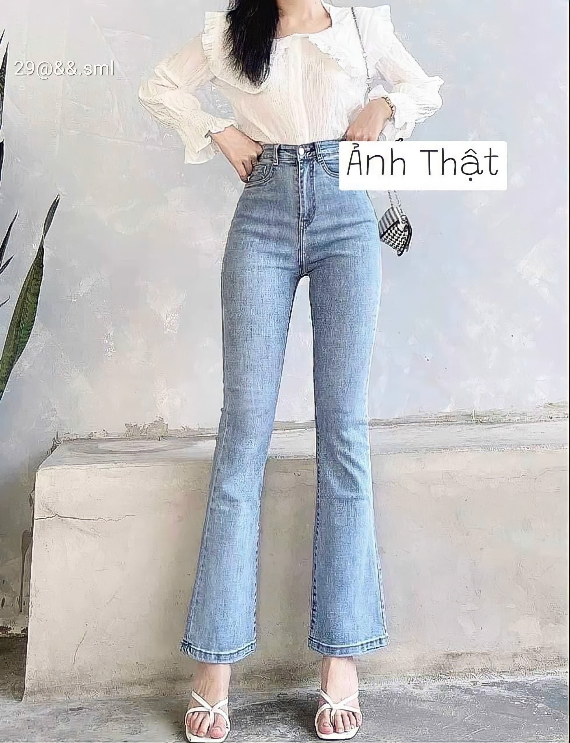 Quần jean nữ lưng cao ỐNG LOE màu xanh đậm chất jean co giãn cao cấp thời trang JENNY - TCSQJNJN951