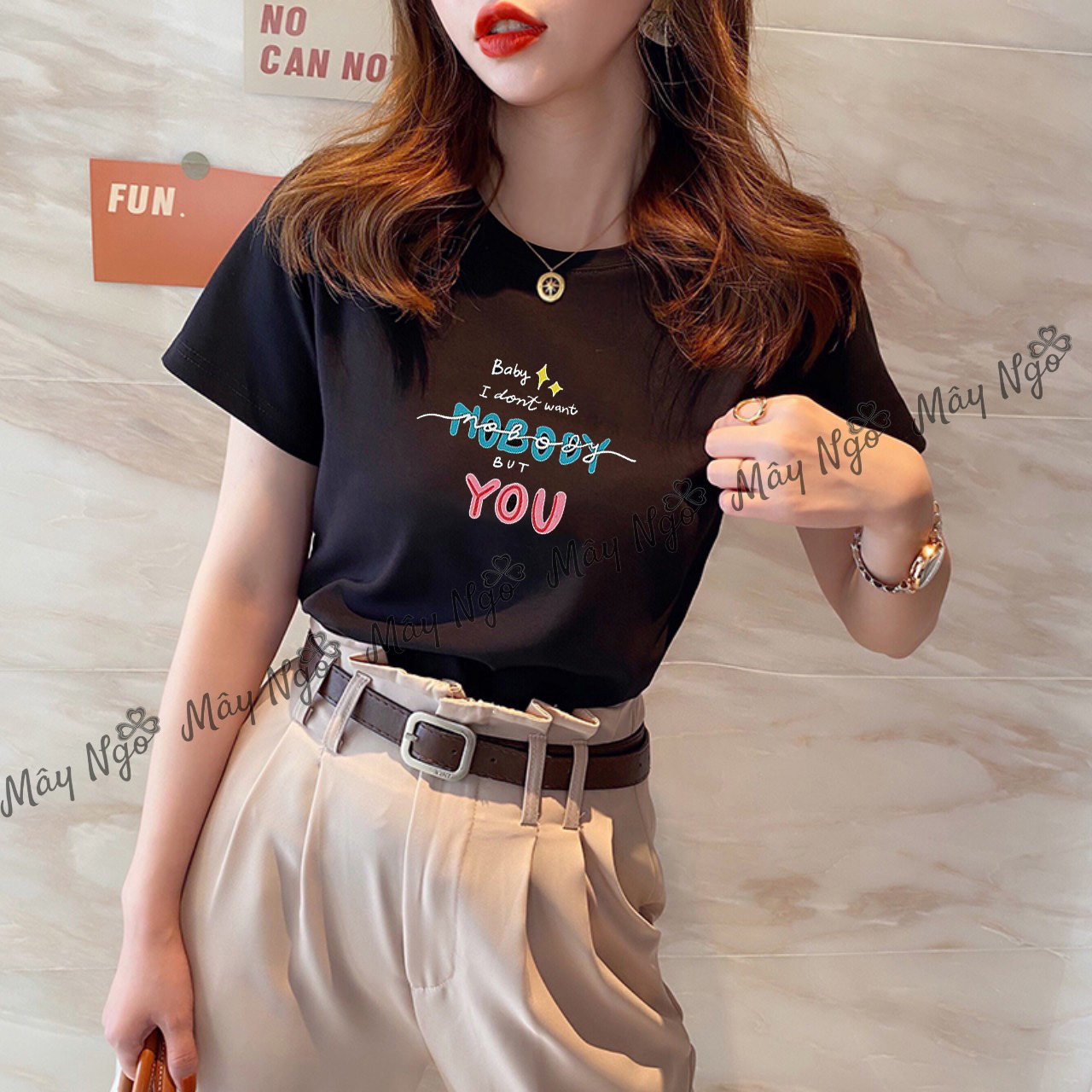 Áo thun nữ thun thái in hình dễ thương form vừa