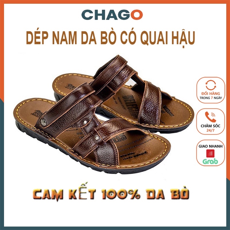 ♀  Dép da nam dép da bò cao cấp đẹp quai chéo ngang có quai hậu thời trang niên trẻ trung CHAGO DEP089