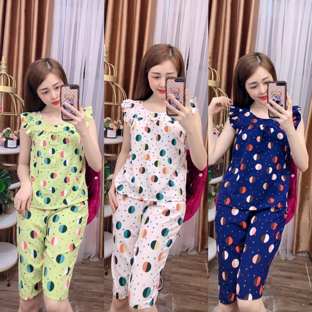 ĐỒ BỘ LỤA LỬNG MẶC NHÀ HỌA TIẾT CHẤM BI PHỐI MÀU THỜI TRANG (ẢNH THẬT) CÓ SIZE 40-75KG - LUA15