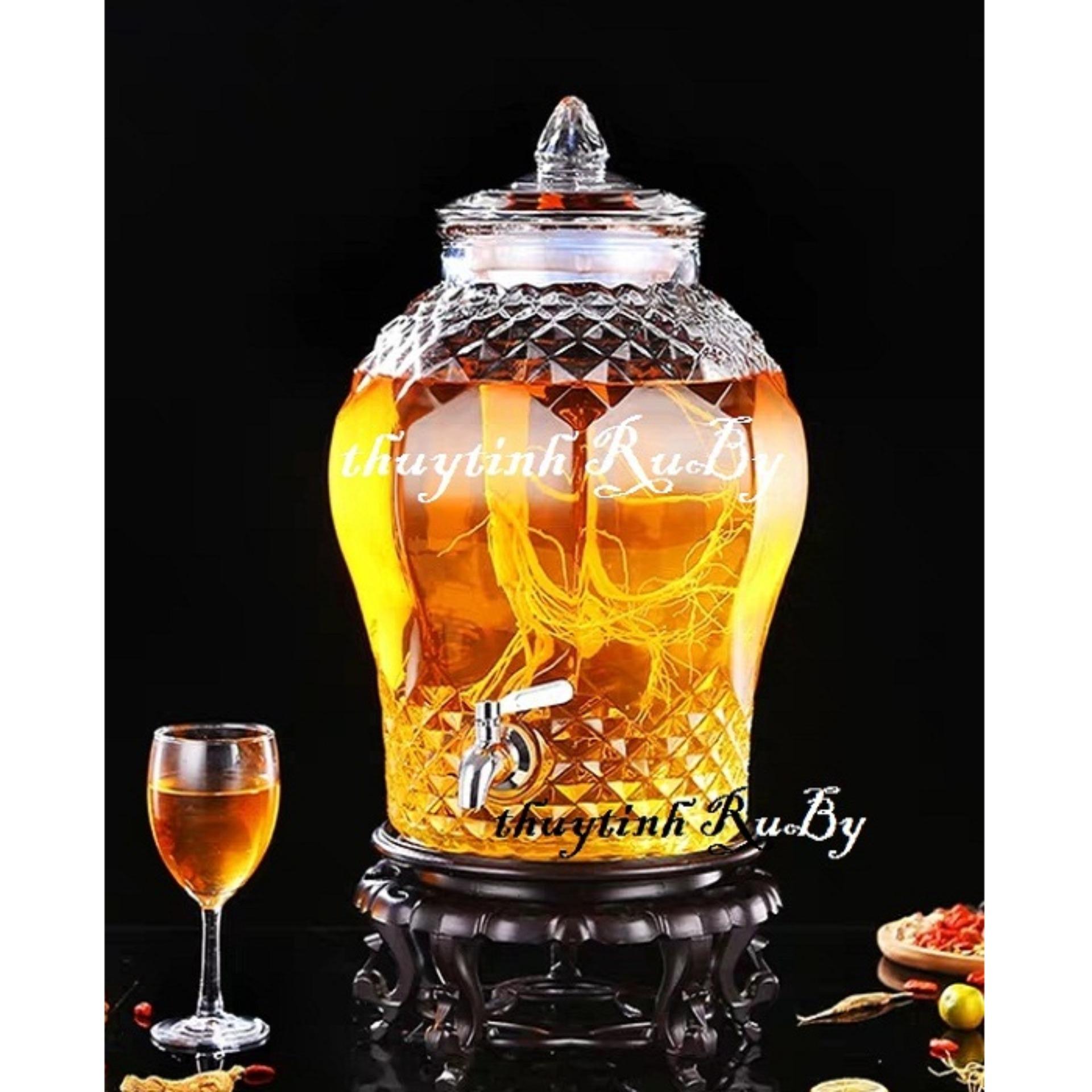 Bình Ngâm Rượu Thủy Tinh 15 Lít (Có Vòi, Không Đế) 8833, Bình Đựng Rượu Thủy Tinh, Hủ ngâm rượu, Bình ngâm Sâm
