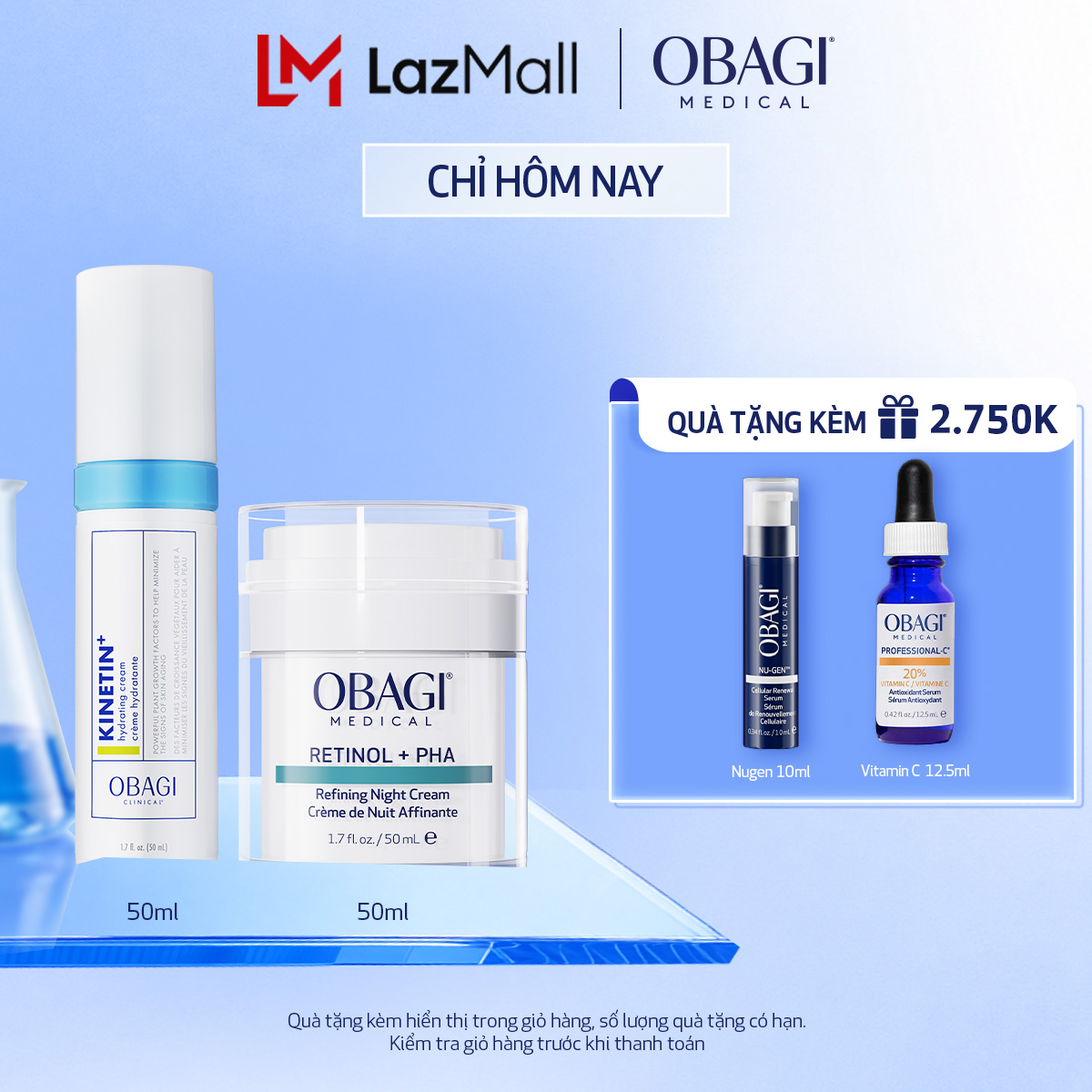 Bộ đôi Kem tái tạo  ngăn ngừa lão hóa da Obagi Medical Retinol + PHA 50ml và Kem Dưỡng Dịu Da Kinetin+ Hydrating 50ml