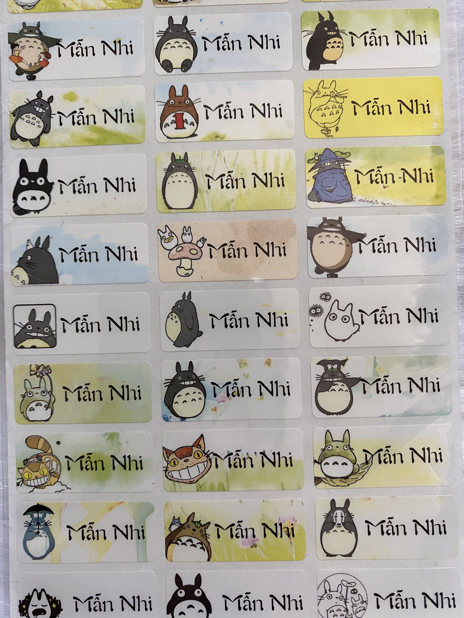 Sticker cute nhãn dán tên - Totoro (1 set 36 tem size trung) chat gửi TÊN CẦN IN cho shop nha khh