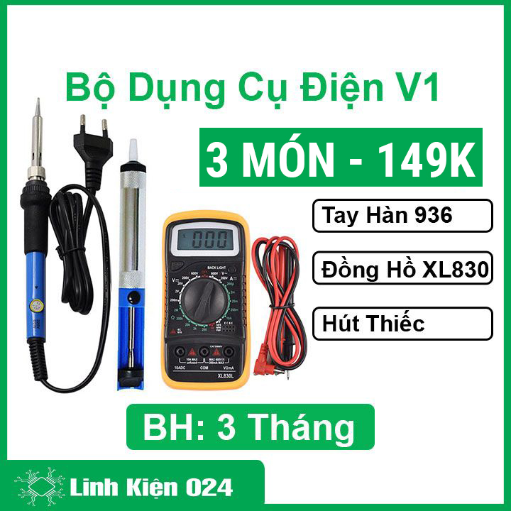 Combo 3 món đồng hồ điện tử XL830L + Mỏ hàn chỉnh nhiệt TQ936 + Hút thiếc chì mini sửa chữa điện tử hàn mạch đo điện V1