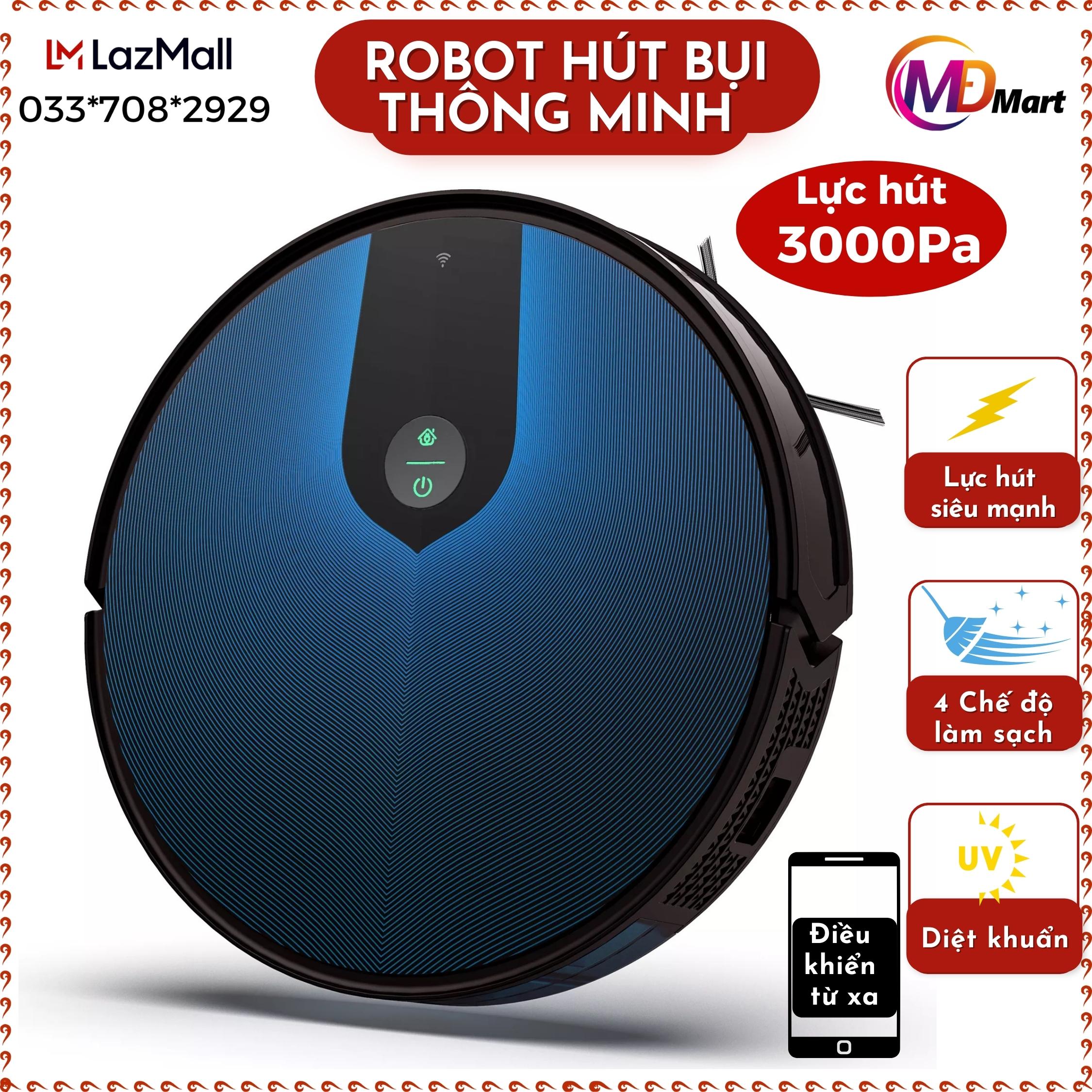 Robot hút bụi lau nhà, robot hút bụi tự động thông minh điều khiển từ xa, tự sạc pin, lập trình đường đi, dễ dàng leo thềm , sức hút cực mạnh hút sạch mọi bụi bẩn
