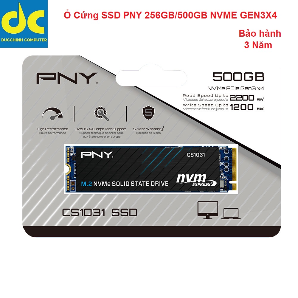 Ổ cứng SSD PNY NVMe 256GB 500GB Gen3x4 - Bảo hành chính hãng 36 Tháng