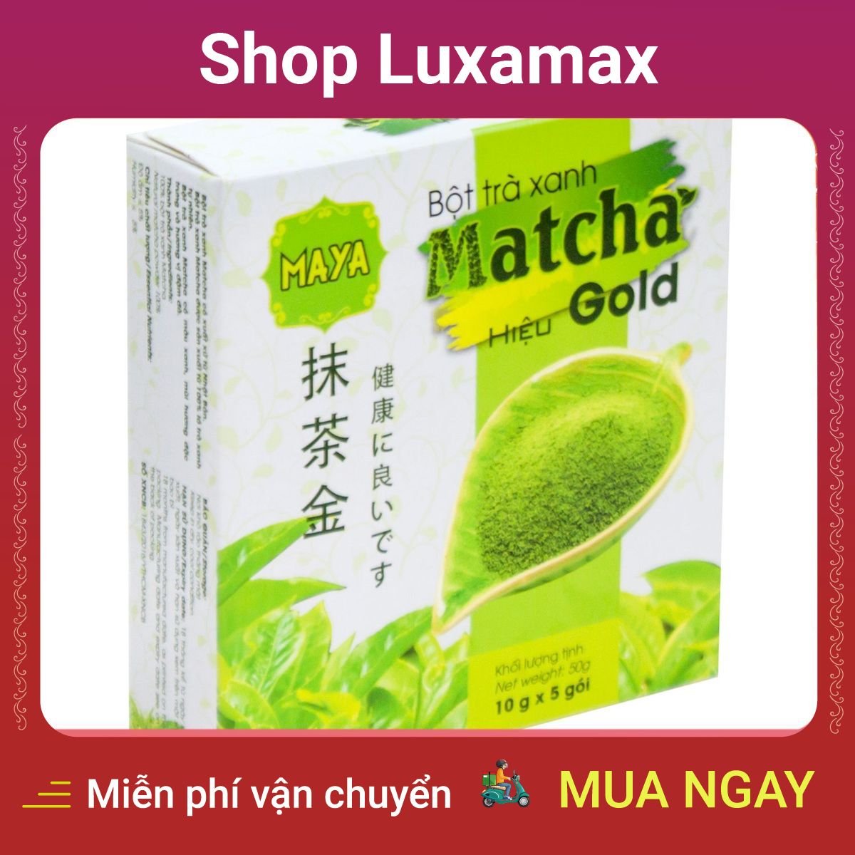 Bột Trà Xanh Matcha Hiệu Gold Cocoa Indochine (Hộp 5 Gói x 10g) DTK601762 - Shop LuxaMax - Green Tea Powder Matcha Brand Gold Cocoa Indochine (Box 5 pack x 10g)