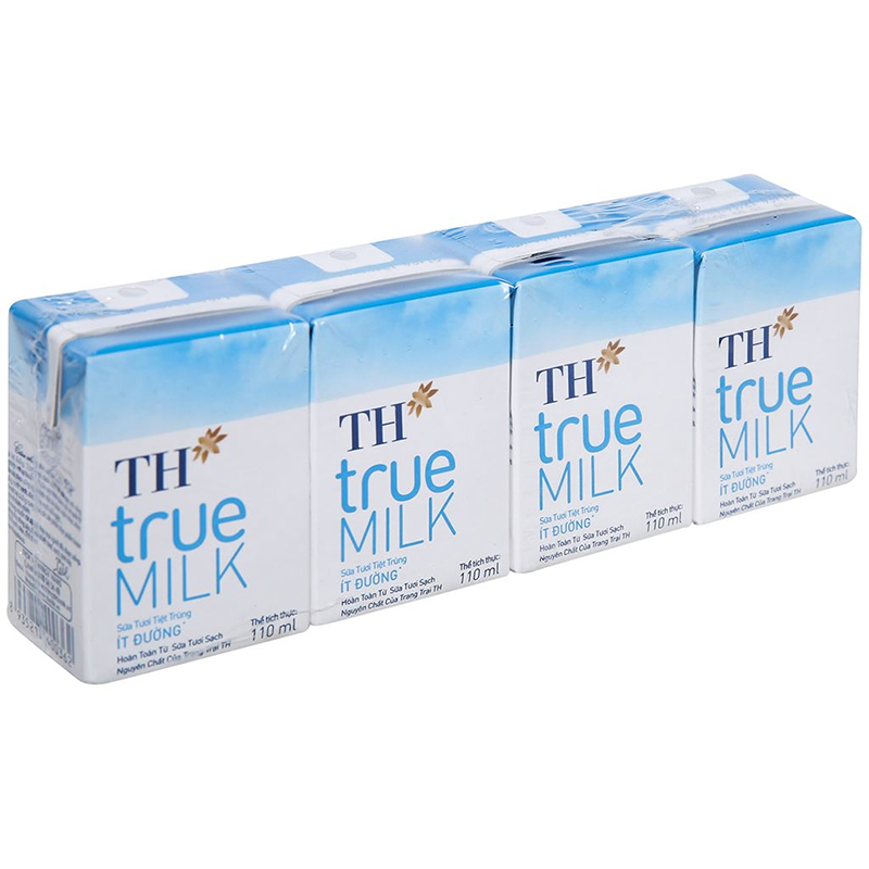 1 Vỉ 4 Hộp Sữa TH True Milk Hộp 110ml- Có Đường/Ít đường