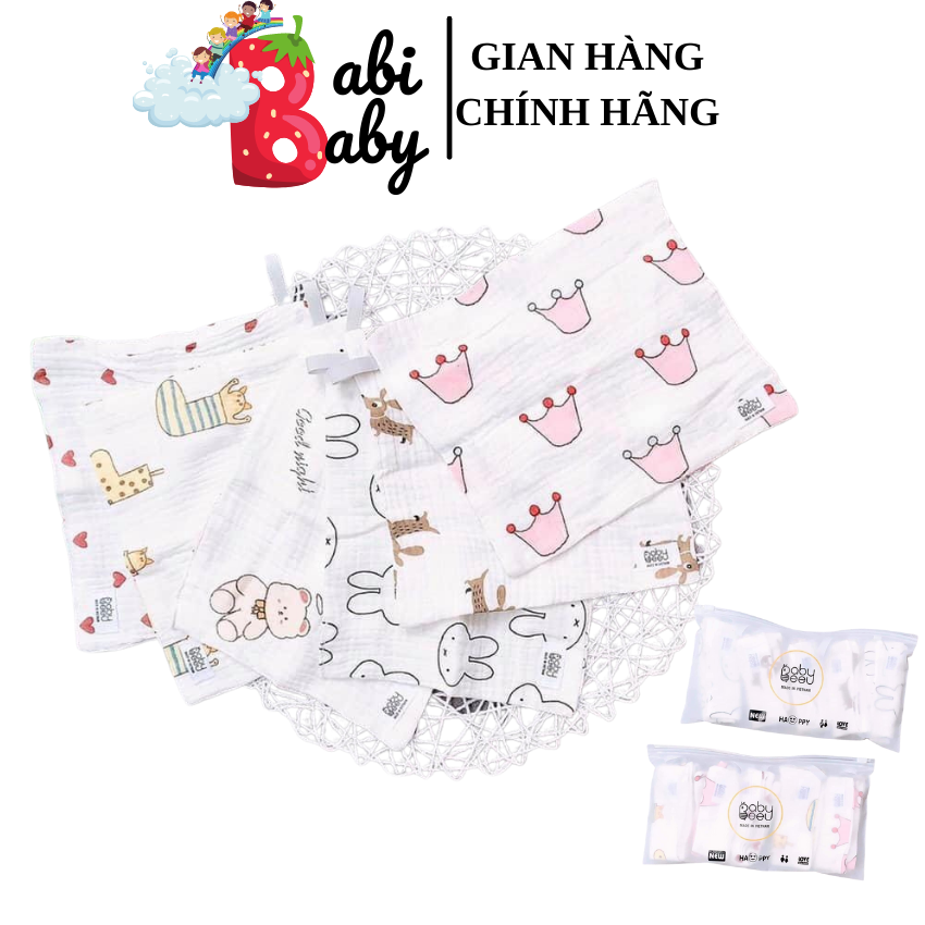 Khăn xô sữa cho bé 6 lớp cao cấp mềm mại thấm sữa rửa mặt lau mũi set 5 khăn Baby Bee