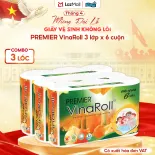 [COMBO 3 LỐC] Giấy vệ sinh PREMIER VinaRoll không lõi, 3 lớp - 100% bột giấy nguyên sinh, không chất tẩy, 6 cuộn/lốc - Chính hãng