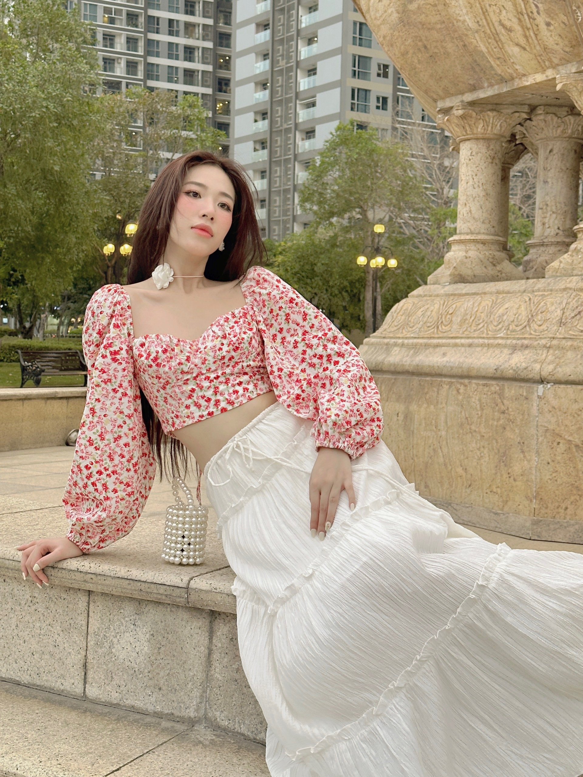 Áo croptop Áo kiểu Áo Hoa cổ vuông phong cách ngọt ngào gợi cảm cho nữ | RULY TOP | Secodee
