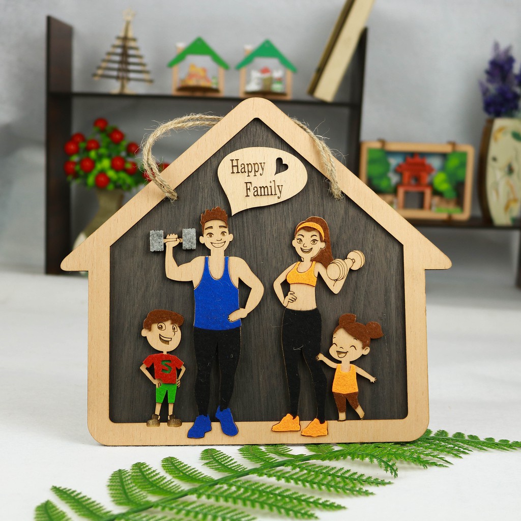 Decor home Bảng gỗ trang trí decor gia đình Happy Family Gia đình 4 người