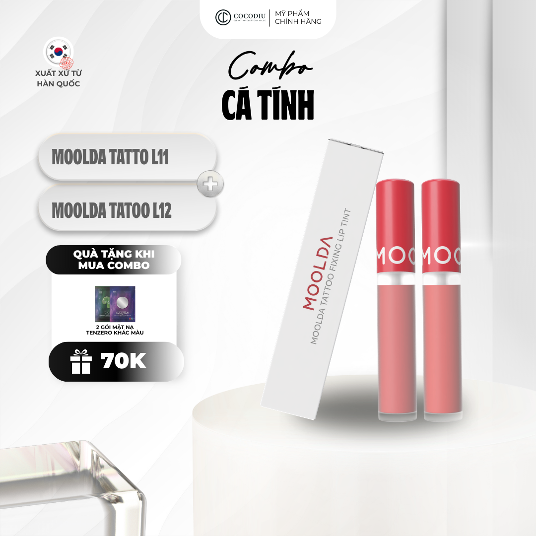 Combo 2 Son Lì MOOLDA Màu Sắc Tự Nhiên Bền Màu 12h