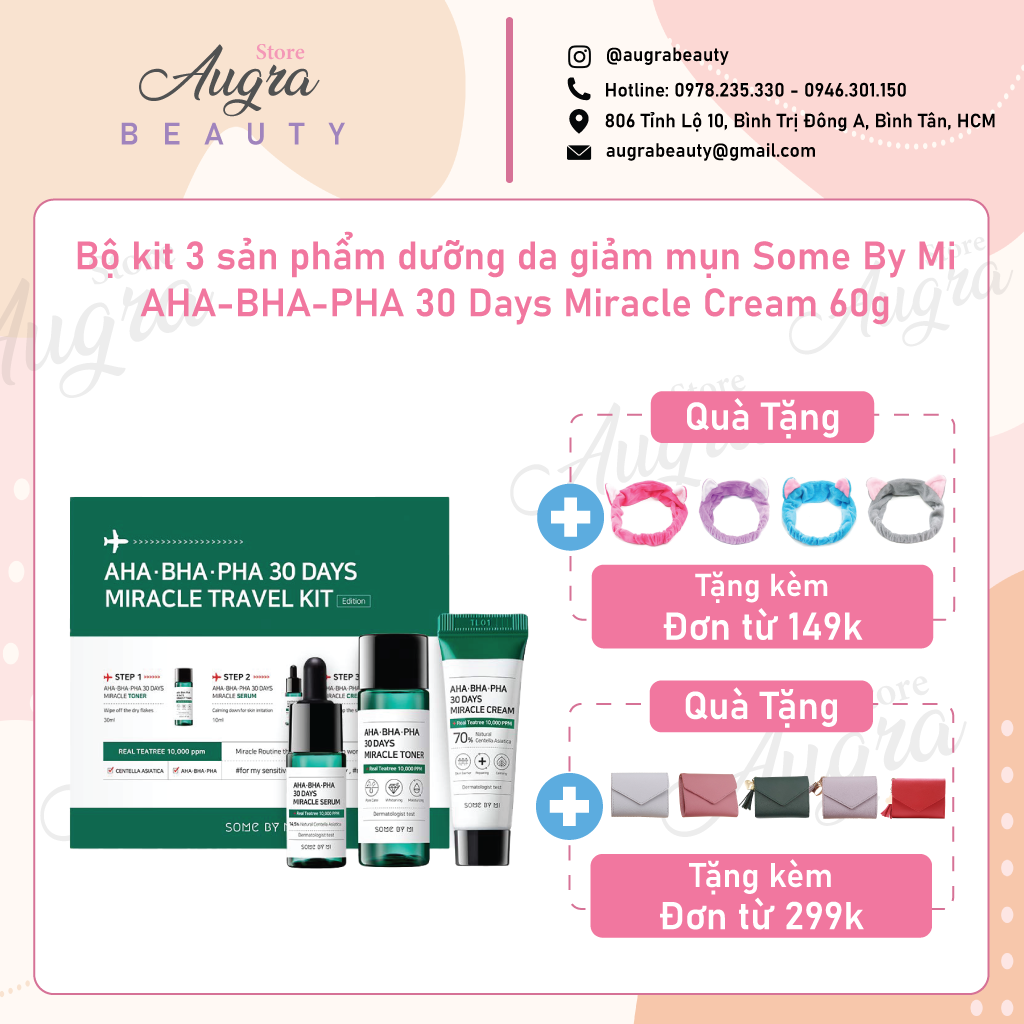 Bộ 3 món some by mi - bộ dưỡng giảm mụn some by mi aha- bha-pha 30 days miracle mini kit - augrabeautystore