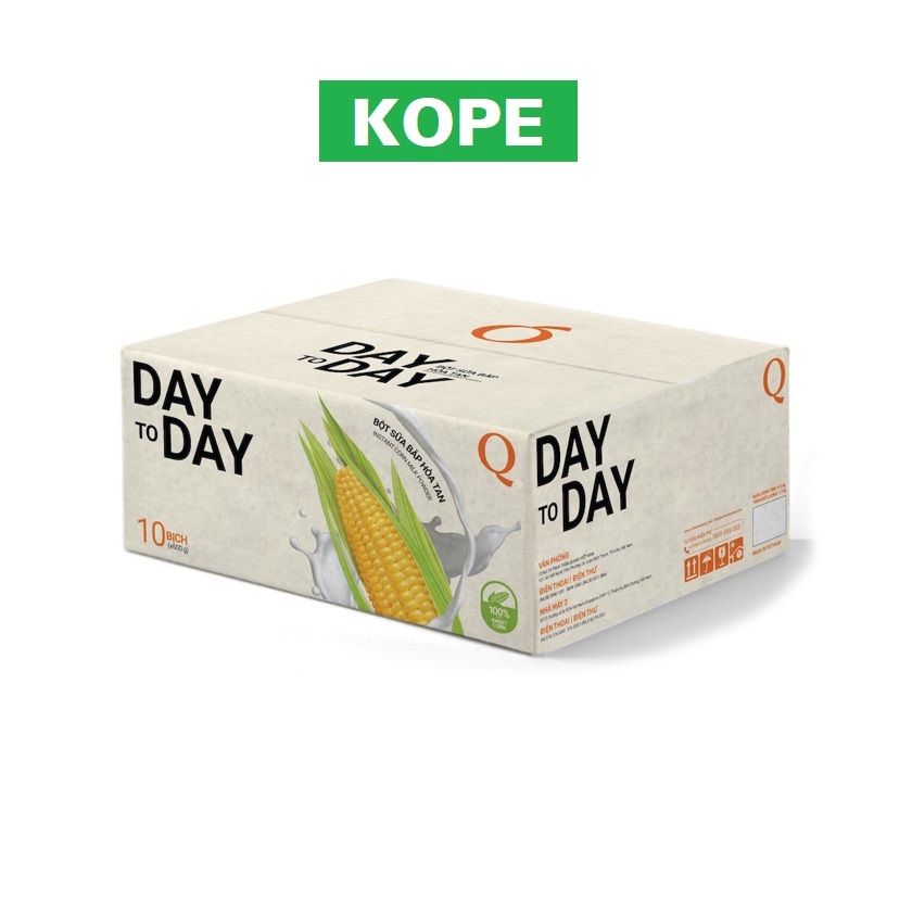 Bột sữa bắp trần quang hòa tan day to day uống liền thùng 6kg x 10 bịch 600g x 20 gói 30g KOPE