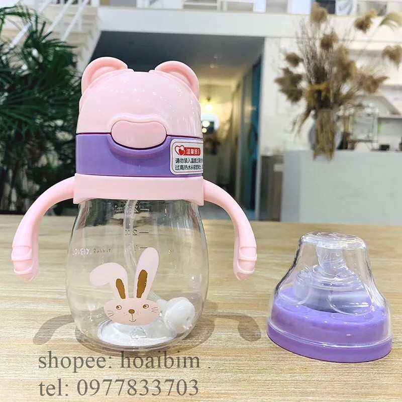Bình uống nước - sữa chất liệu tritan 320ml có vòi hút và núm ti cho bé chuẩn hãng diller