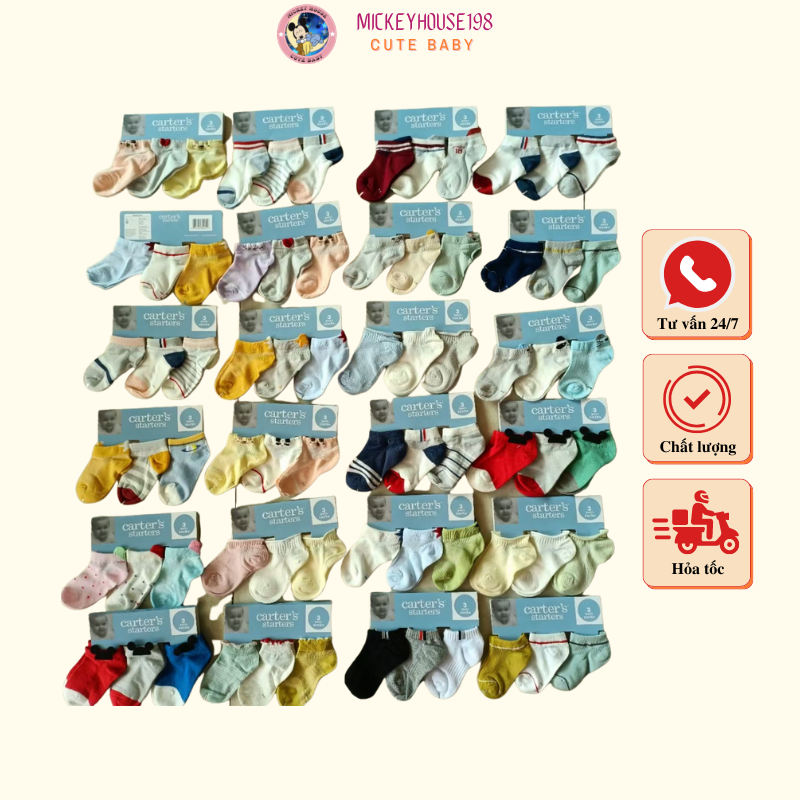 Set 3 đôi tất carter trẻ em vớ cho trẻ sơ sinh cotton cho bé trai và bé gái