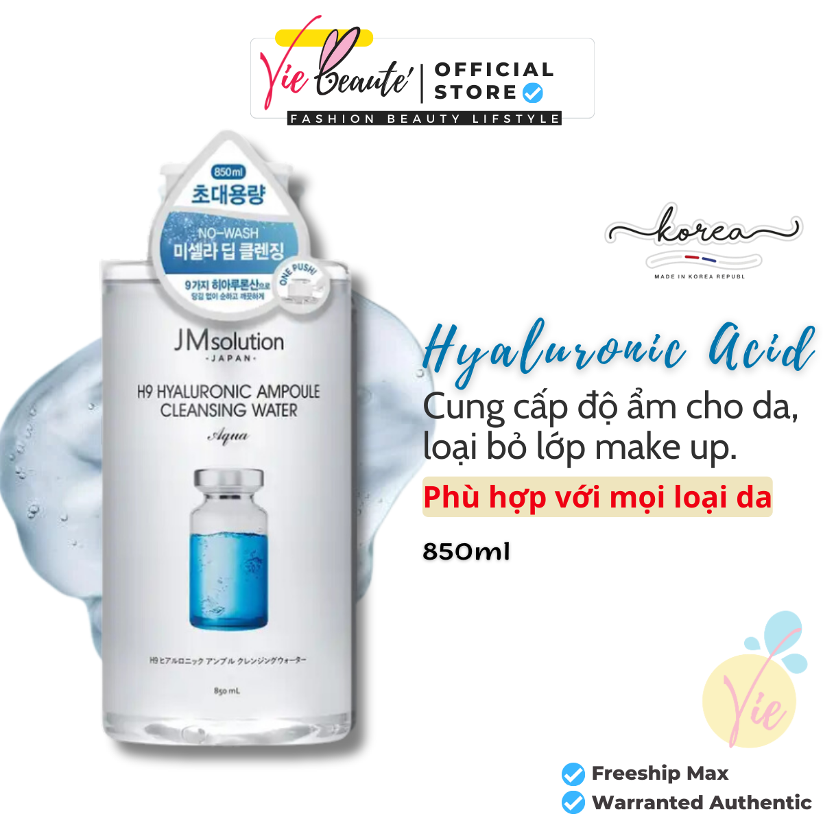 Nước Tẩy Trang JM Solution Hyaluronic Cleansing Water 500ml, 850ml