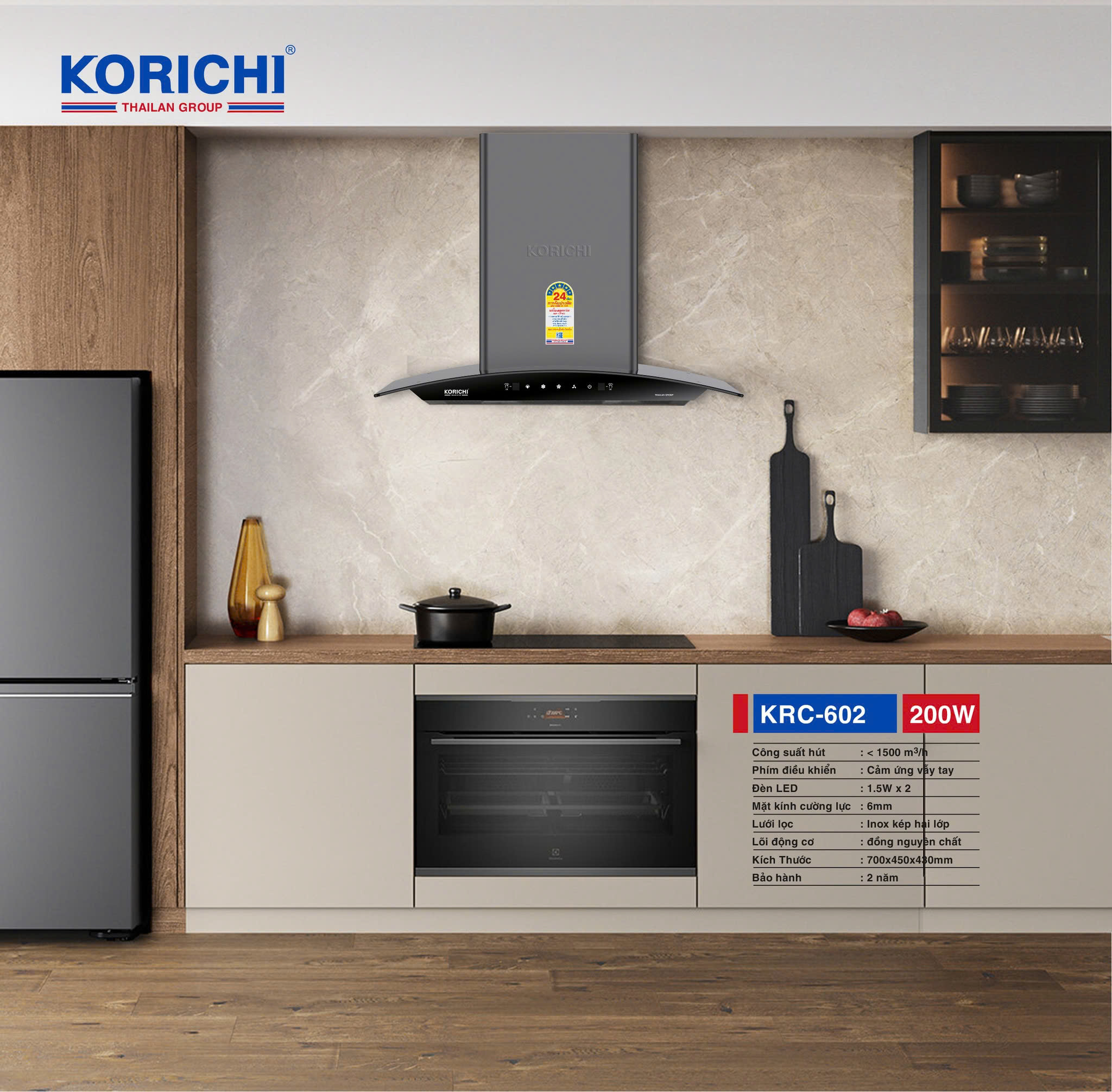 Máy hút mùi cảm ứng - kính vòm KORICHI KRC-602