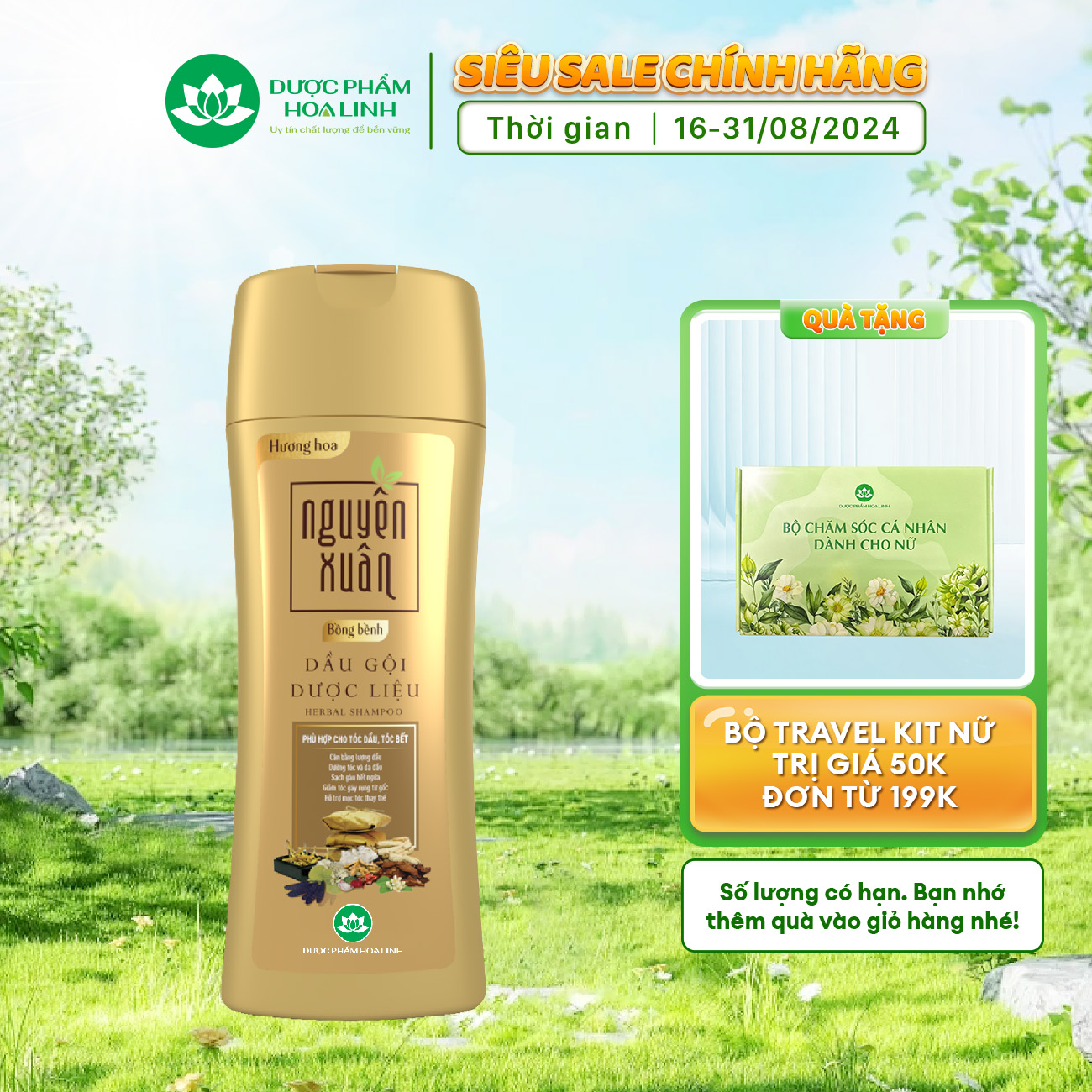 Dầu gội dược liệu Nguyên Xuân bồng bềnh 200ml -  Dành cho tóc dầu bết