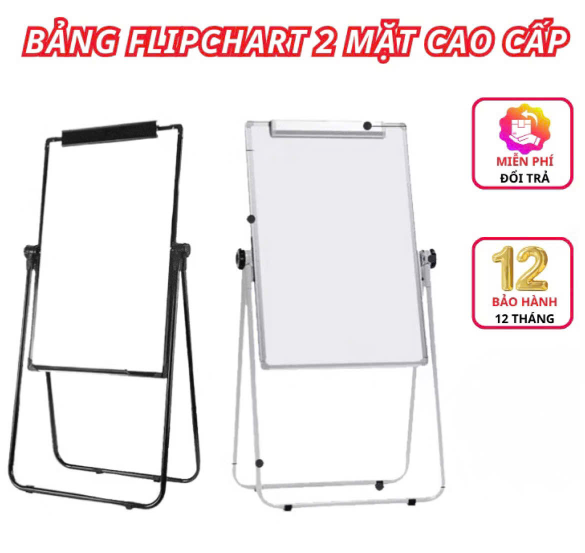 Bảng flipchart văn phòng viết bút lông không dòng kẻ, chân gấp di động cao cấp, có thể nâng chỉnh chiều cao