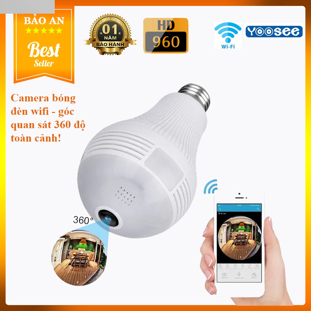 Camera wifi yoosee bóng đèn HD960P- 360 độ sắc nét xem đêm có màu - Bảo hành 12 tháng